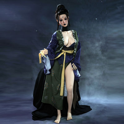 EU-Stock TPE รูปแบบจริง 158cm หุ่นรักแบบญี่ปุ่น Indigo Boro Kimono นมใหญ่ ขาบาง